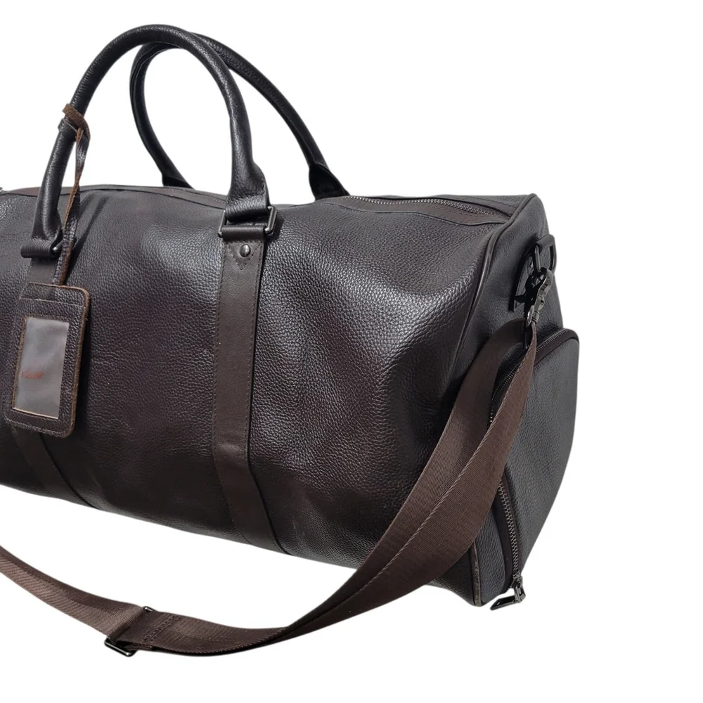 Unbranded Adult Unisex Brown Pebbled Leather Crossbody Top-Handle Duffle Bag